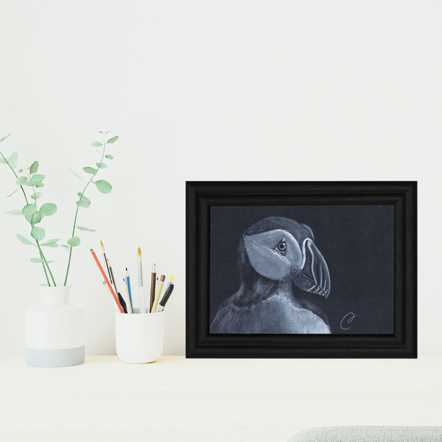 Aquarelle "Macareux Moine" - Œuvre Originale et Encadrée